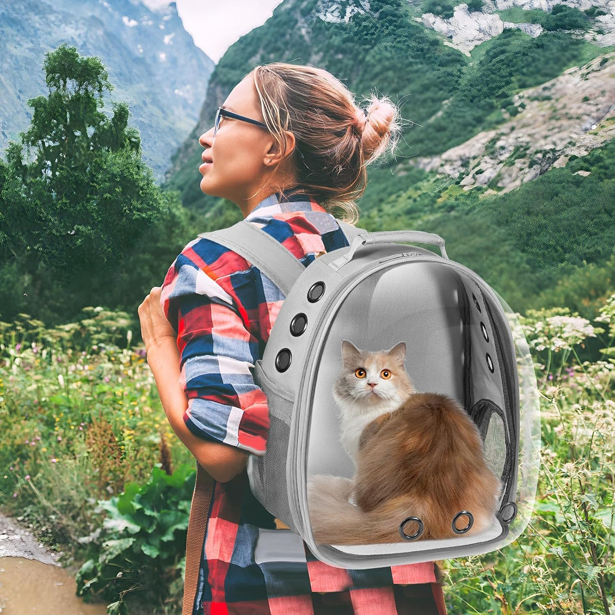 Cat Carrier Backpack, Pet Carrier Backpack Front Pack for Small Medium Cat Puppy Dog Carrier Backpack Bag Space Capsule, Airline-Approved Pet Carrier for Travel Hiking Walking Camping (Grey)