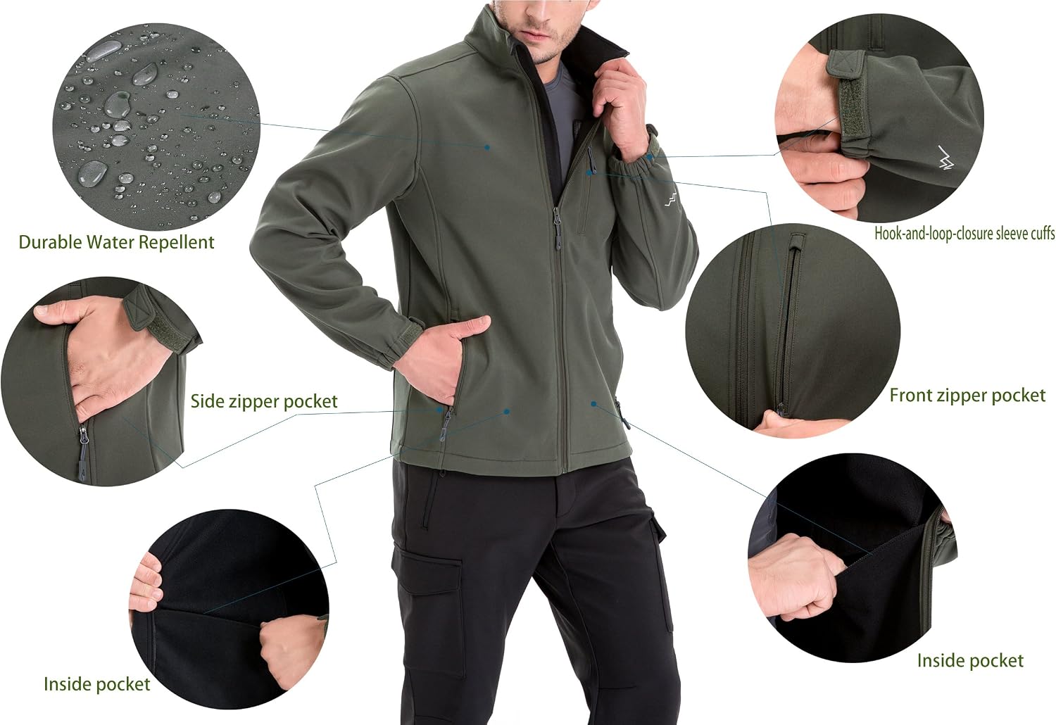 TRAILSIDE SUPPLY CO. Men's Softshell Jacket Fleece Lined Windbreaker,Lightweight Water Resistant Winter Coat