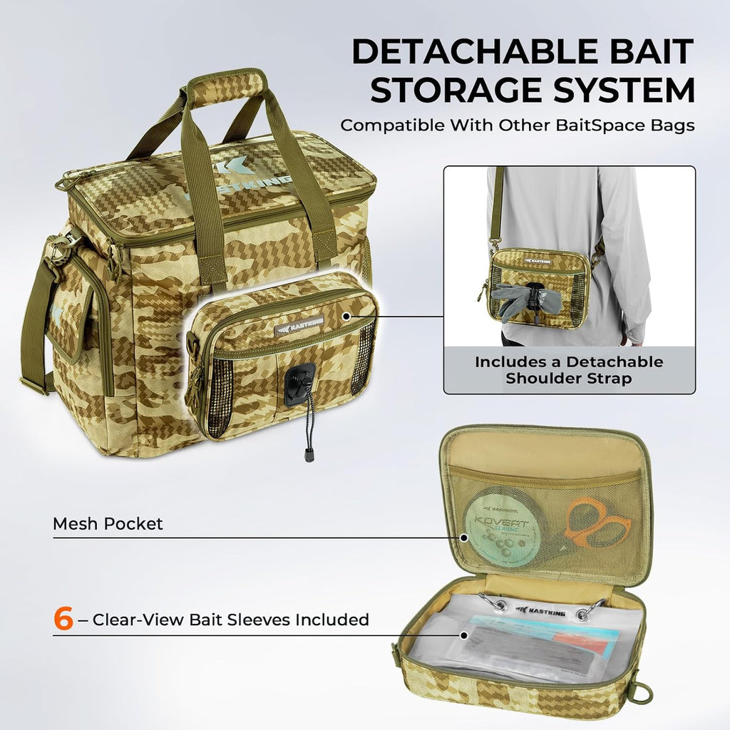 KastKing BaitSpace Tackle Bag with Removable Bait Binder, 4 Tackle Boxes