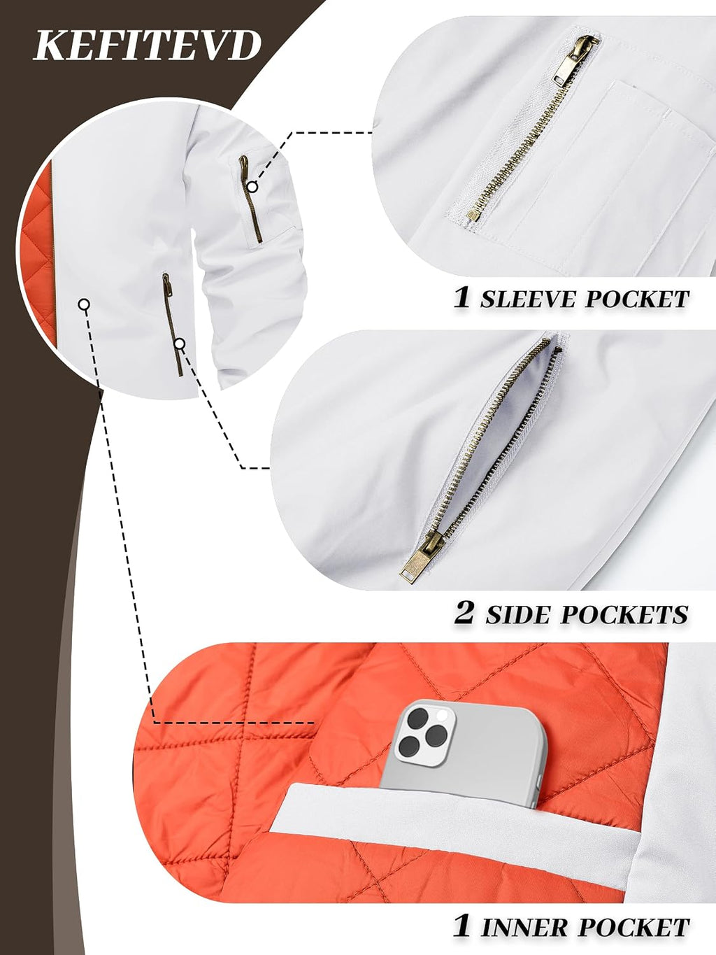 KEFITEVD Men's Bomber Jackets Winter Windbreaker Warm Full Zip Casual Coats