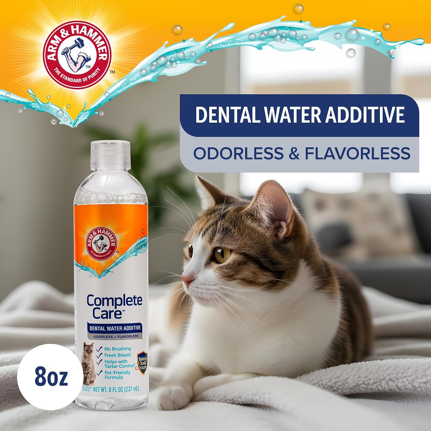 Arm & Hammer Complete Care Cat Dental Water Additive, 8 Fl Oz, 2-Pack