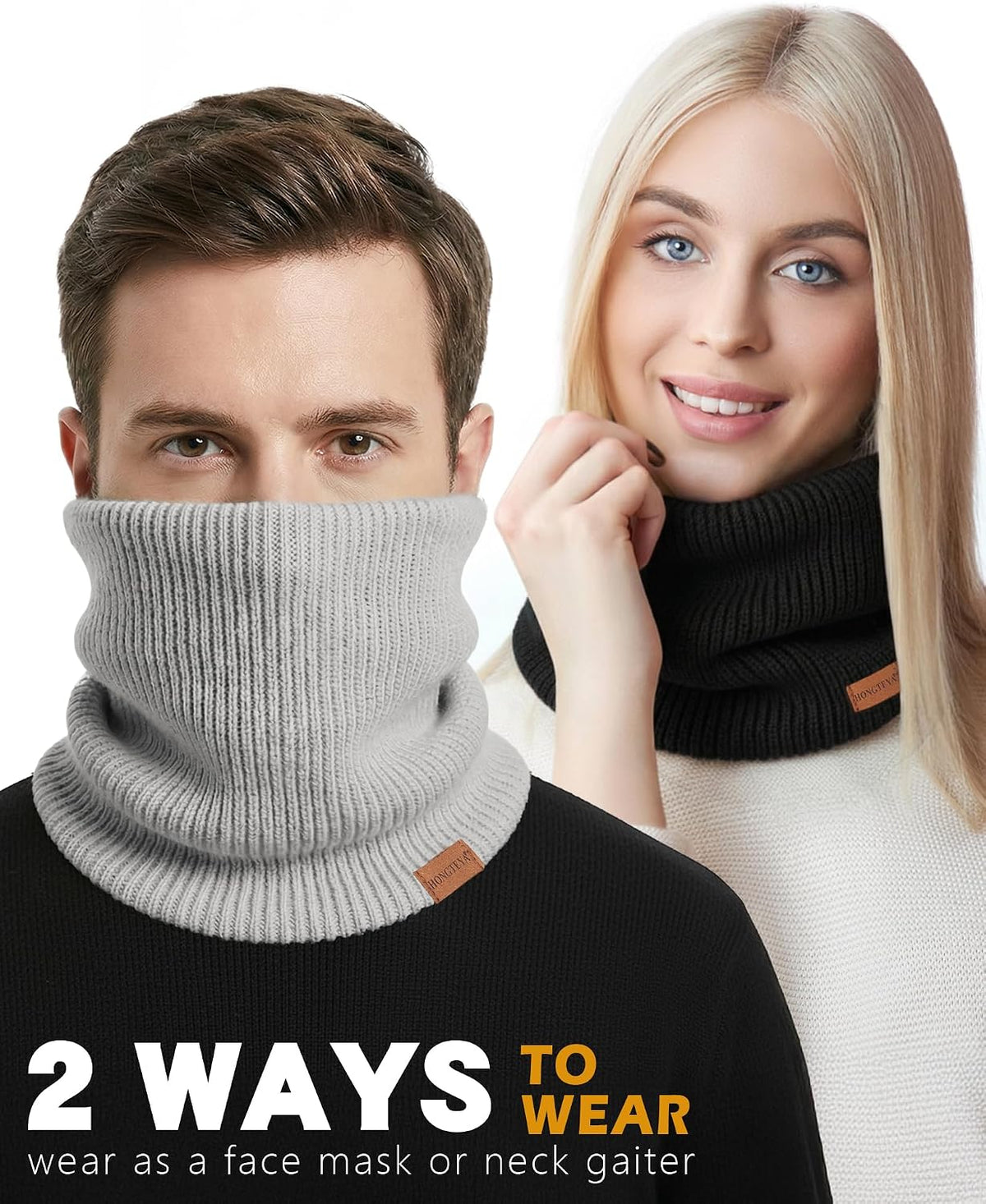 HONGTEYA Neck Gaiters for Men, Winter Neck Warmer Face for Men & Women,Thick Windproof Warm Lined Ski Mask