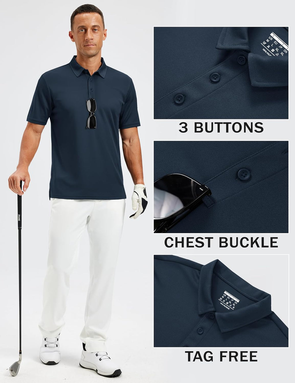 TACVASEN Men's Polo Shirts Short Sleeve Dry Fit Collared Golf Shirt