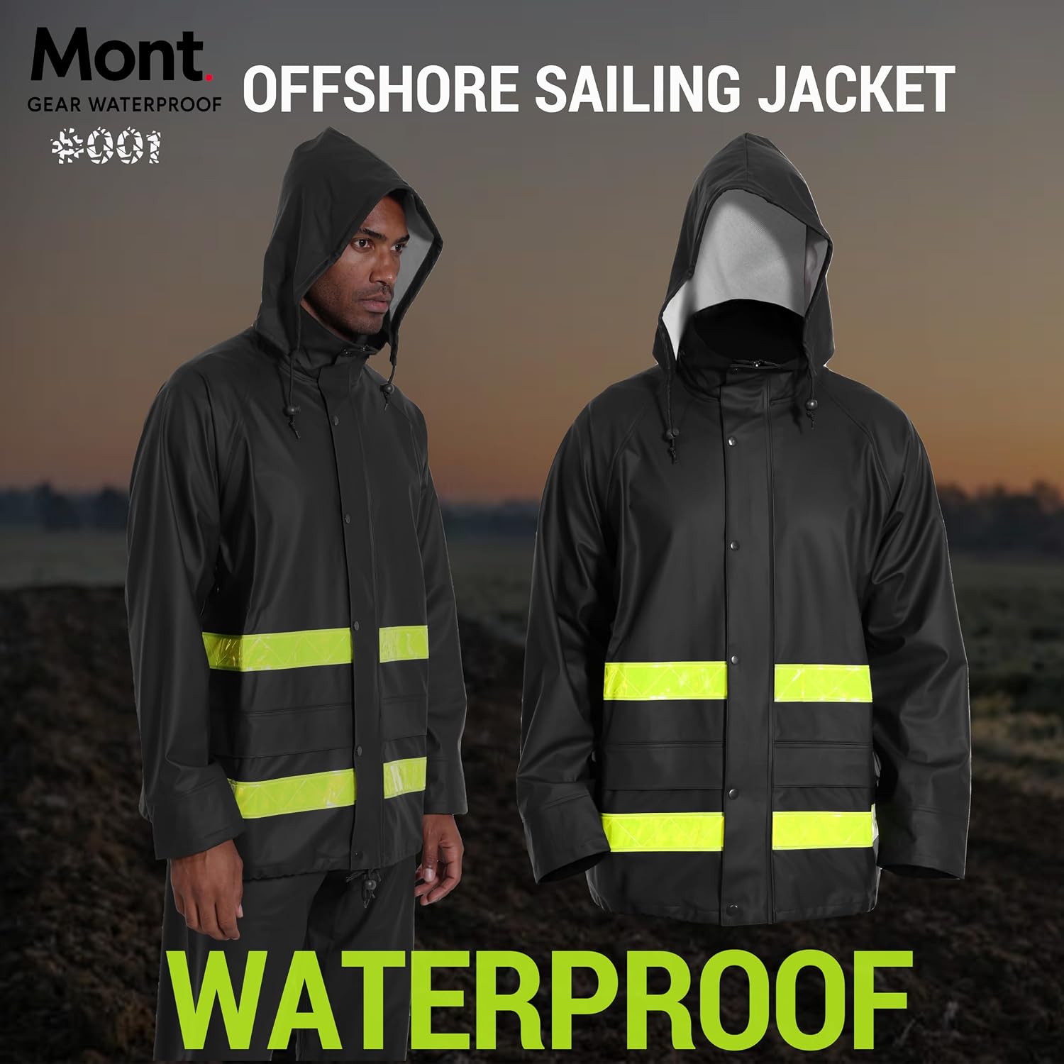 Men's Hi-Vis Waterproof Rain Jacket, Reflective Work Coat