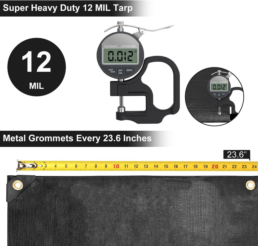 Tarp 12x14 Feet, 12 Mil tarps Heavy Duty Waterproof, Black