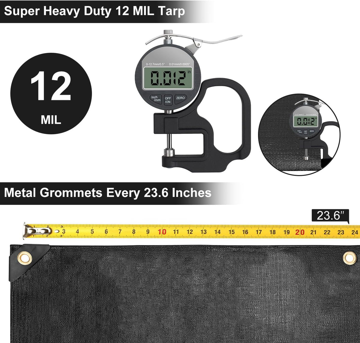 Tarp 12x14 Feet, 12 Mil tarps Heavy Duty Waterproof, Black
