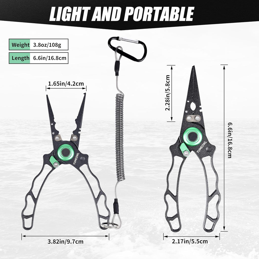 Fishing Pliers with Innovative Ergonomical Handle, Corrosion Saltwater Resistant,Fishing Multitool Hook Remover Braided Fishing Line Cutting, Split Ring with Coiled Lanyard and Sheath