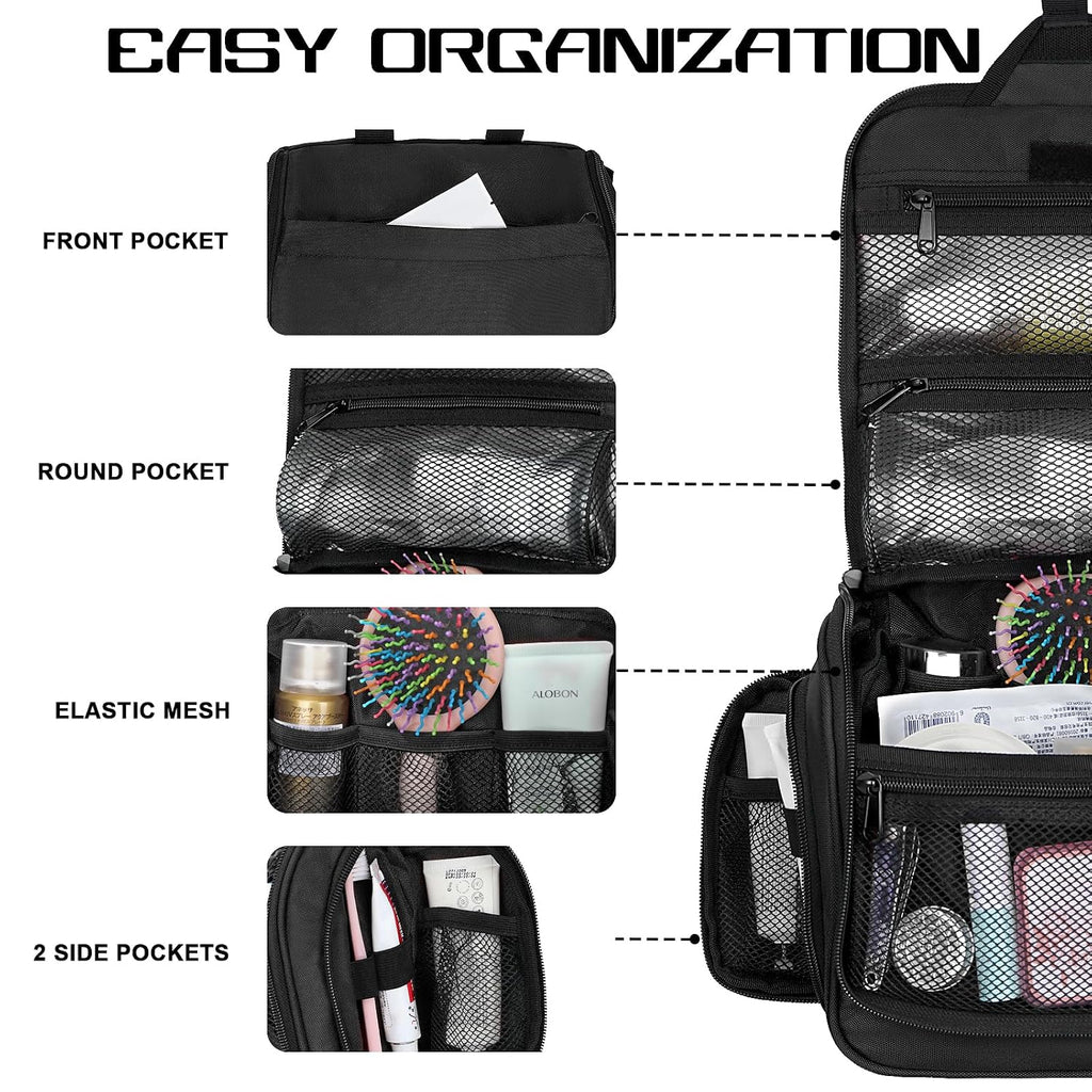 Goloni Hanging Toiletry Bag for Men Women, Water-Resistant Organizer,Black