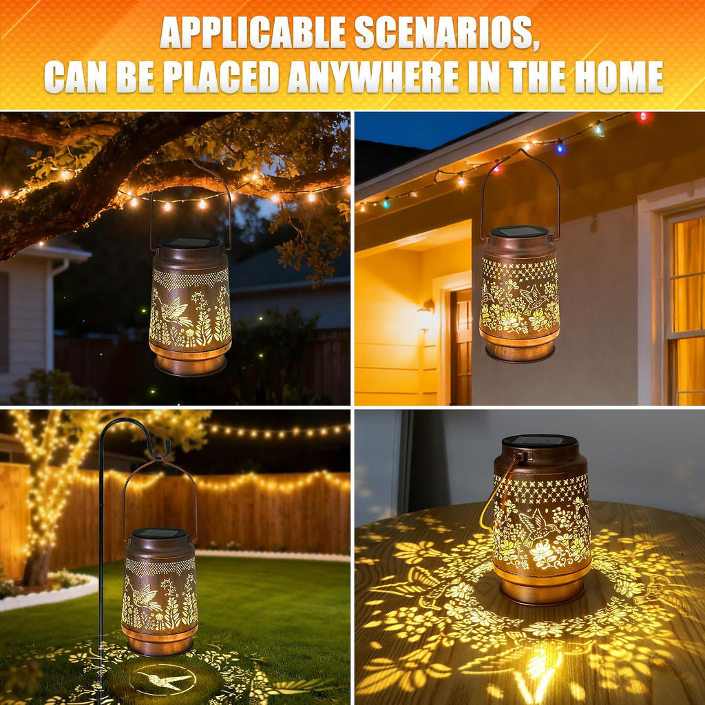2 Pack Hummingbird Solar Lantern - Outdoor Decorative Solar Lanterns for Garden, Patio, Backyard, and Porch - Waterproof Hanging Lantern for Outside - Perfect Gifts for Women
