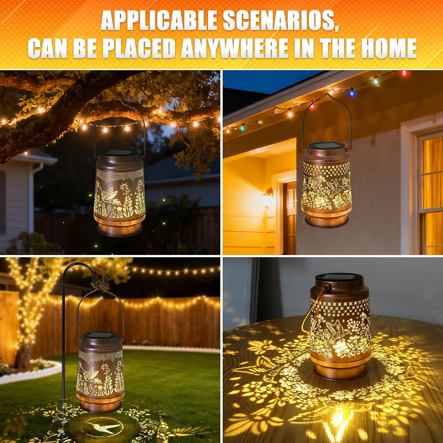 2 Pack Hummingbird Solar Lantern - Outdoor Decorative Solar Lanterns for Garden, Patio, Backyard, and Porch - Waterproof Hanging Lantern for Outside - Perfect Gifts for Women