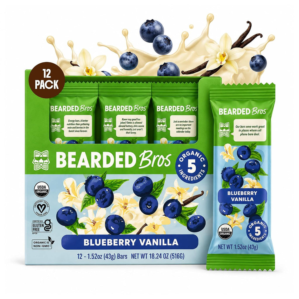 Bearded Brothers Organic Bars, Vegan Energy Bars Blueberry Vanilla 12 Count
