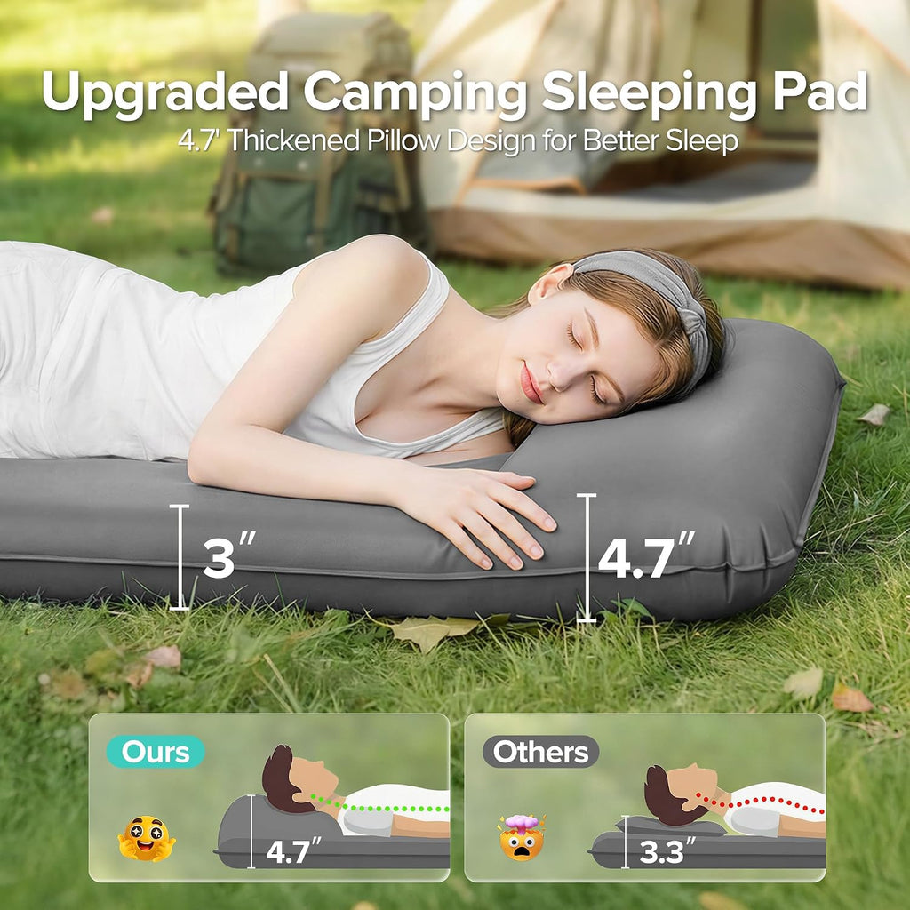 Self-Inflating Sleeping Pad for Camping, 3" Ultra-Thick Outdoor Camping Mat with Pillow & 9.5 R-Value, Insulated All-Season Foam Camping Mattress for Camping Travel Tent Car