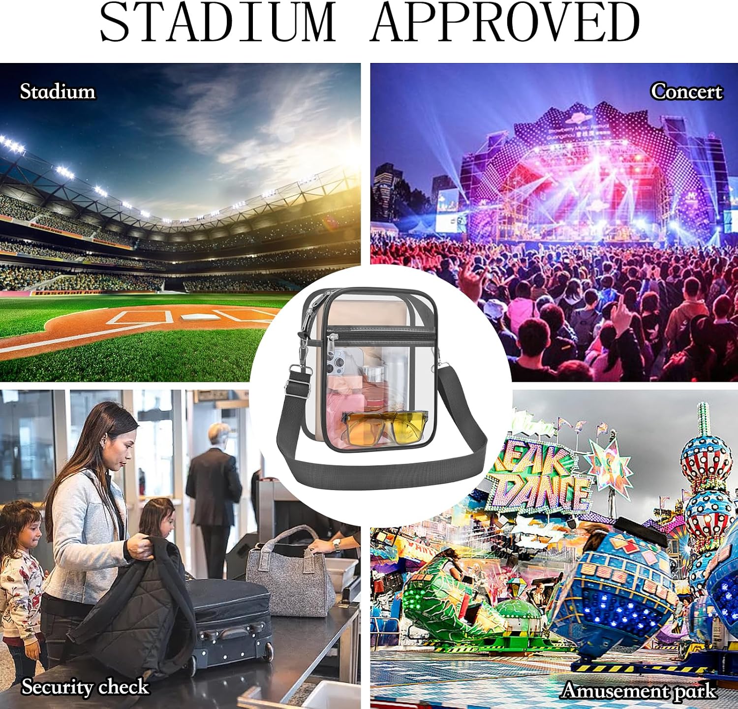 USPECLARE Clear Purse for Stadium Events Transparent Messenger Bag