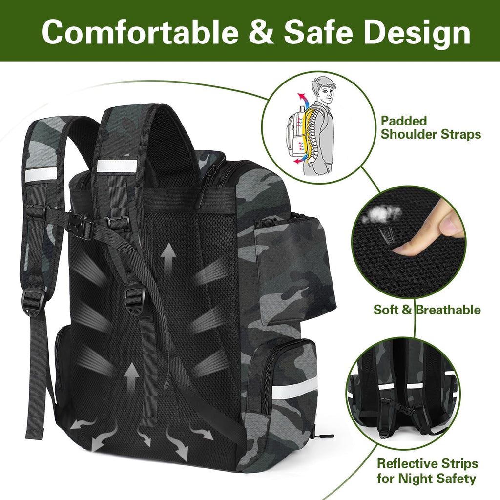 Fishing Backpack with 2 Rod Holders, Large Water Resistant Tackle Storage Bag for Fishing Gear, Fishing Bag Gifts for Men