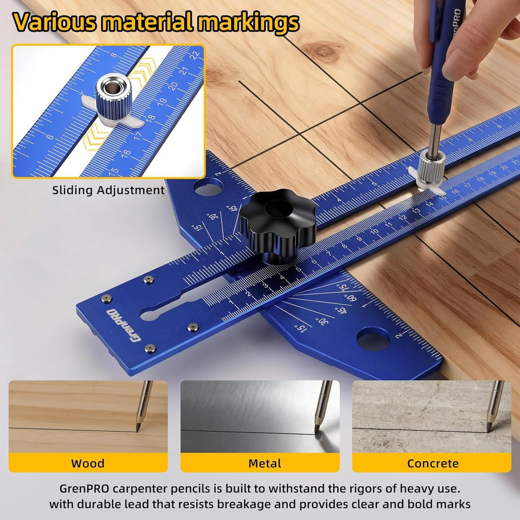 GRENPRO Speed Combination T-Square Woodworking Carpenter Angle Finder Ruler