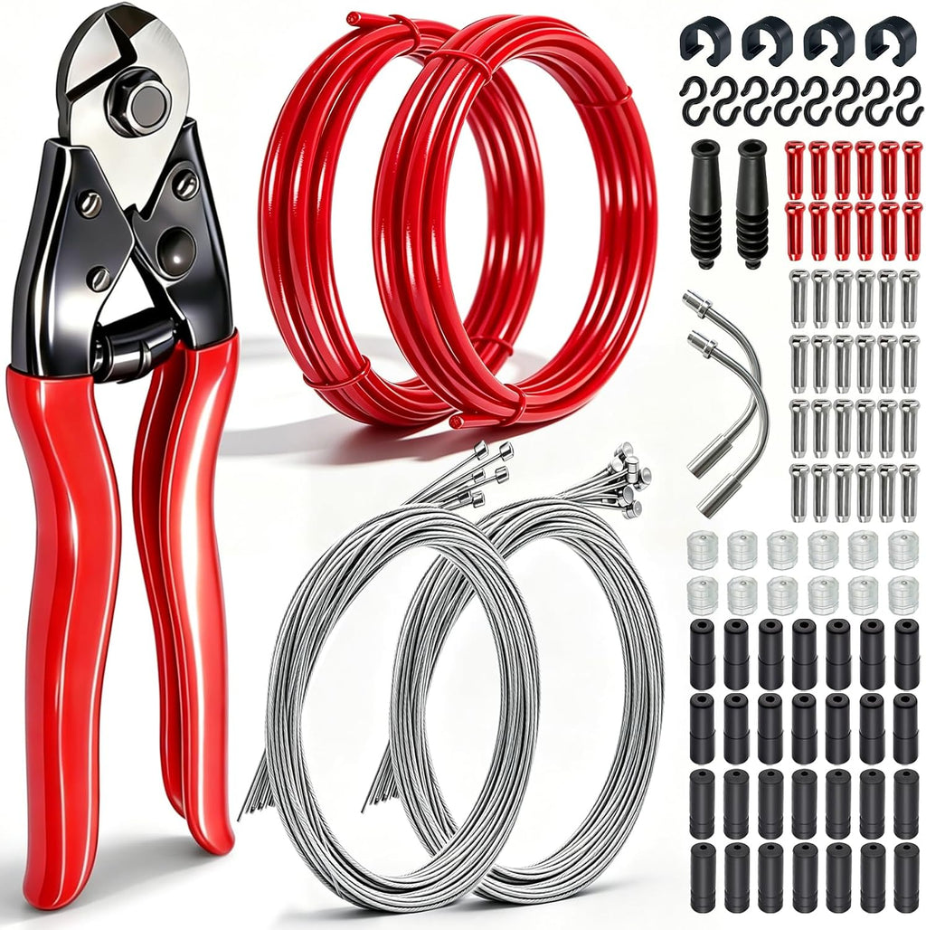 weideer 107PCS Stainless Steel Wire Cutter Bike Brake Cable Housing Shifter Cable Housing Universal Bike Cable Kit Bicycle Brake Cable Shift Cable with Bike Cable End Caps O-Rings