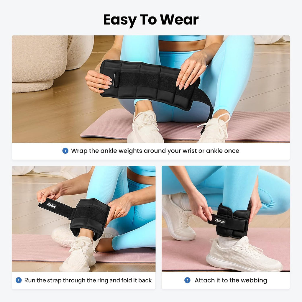 ZELUS Ultra Thin Adjustable Ankle Weights, 4/7/10 lb Fully Adjustable, Filled with Soft Iron for Slim Fit, Leg Weights for Women Men, Strength Weighted for Gym Home Yoga Walking Running Pilates
