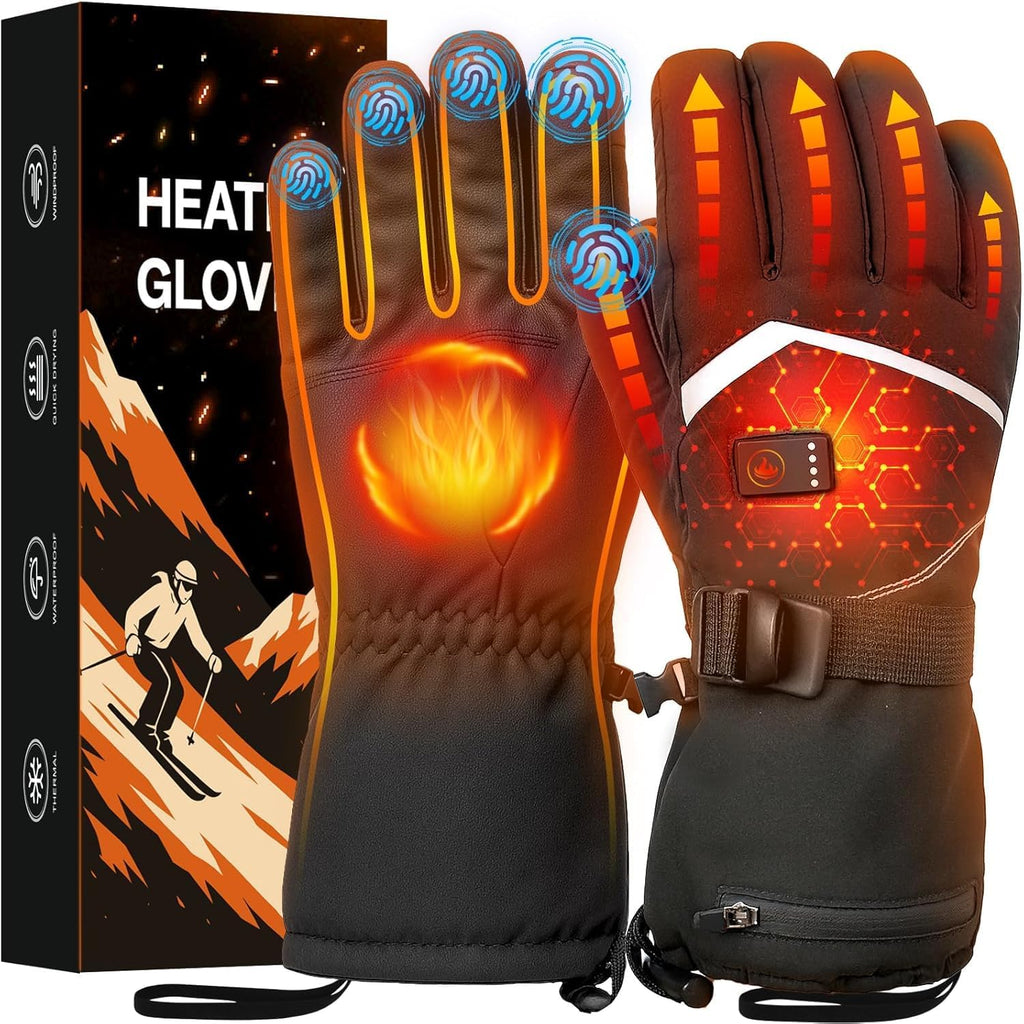 Heated Gloves, Rechargeable Heated Gloves for Men Women, Waterproof Electric Heating Ski with Touchscreen for Cold Weather Motorcycle Skiing Snowboarding Hiking Hunting Gifts