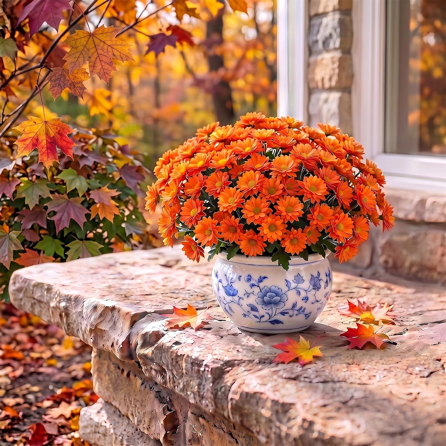 FULLMUSIC Autumn Artificial Flowers for Outdoor (6, Orange)