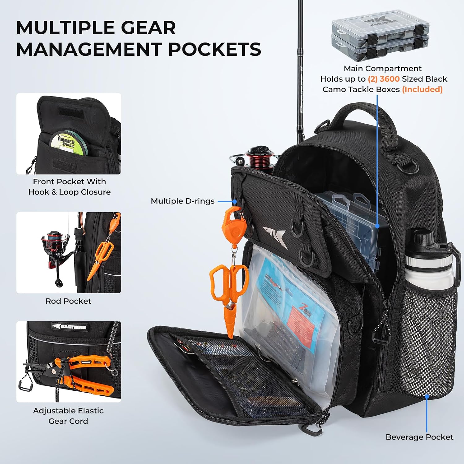KastKing BaitSpace Fishing Sling Bag, Fishing Backpack with Rod Holder