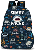 Funny Shark Faces School Backpack for Boys Girls, Shark Backpack for School Kids Bookbag, 17 Inch Ocean Animals Theme Laptop Back Pack for Travel Hiking Camping