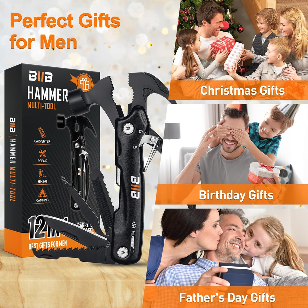 BIIB Gifts for Men, 12 in 1 Hammer Multitool, Stocking Stuffers for Men