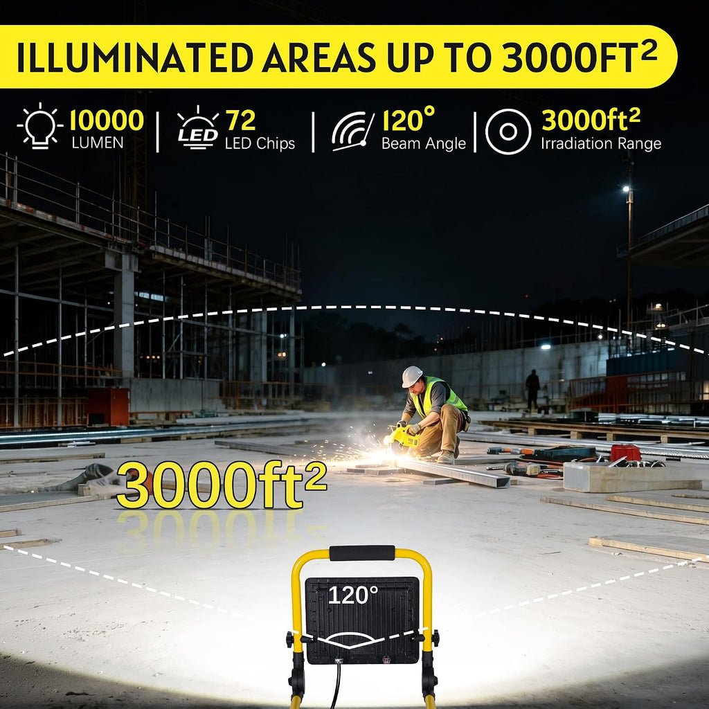10000LM Portable LED Work Light, IP66 Waterproof for Garage