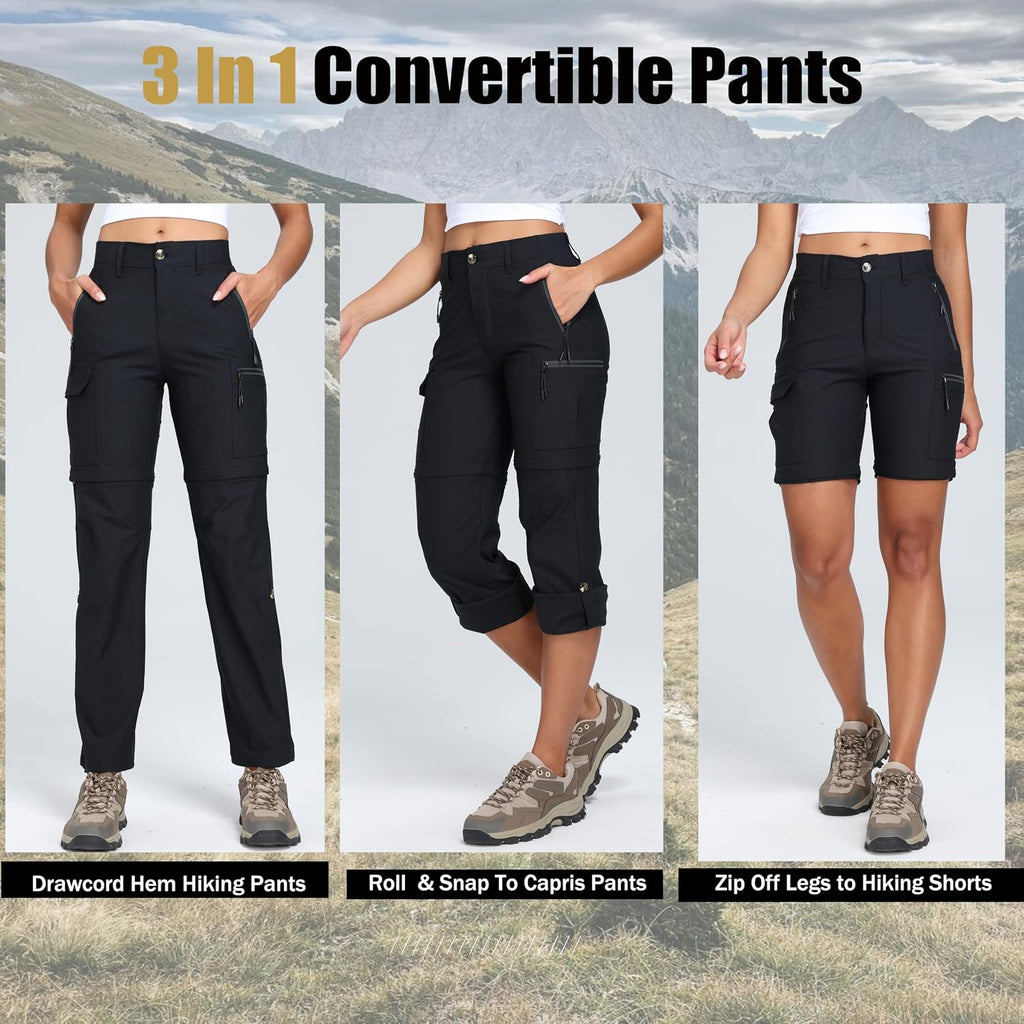 Oalka Women's Cargo Convertible Hiking Pants Zip Off Quick Dry Pants
