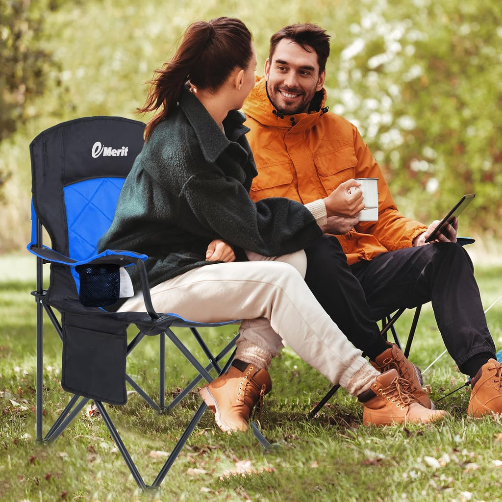 EMERIT 2-Pack Folding Camping Chair, Diamond-Quilted & Adjustable Armrest