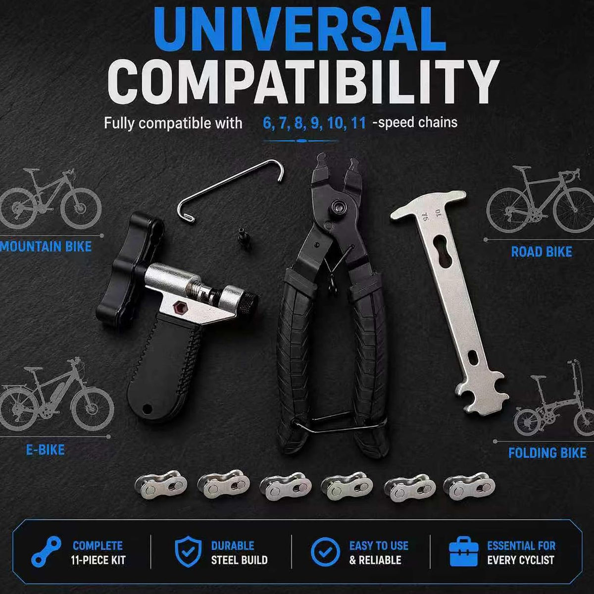 Bike Chain Tool Kit,6/7/8 Speed Bicycle Chain Repair Set,Bike Chain Breaker Tool With Hook,Chain Link Plier,6 Pairs Quick Release Chain Buckle For Road Mountain Racing Cycling Bikes（6/7/8 speed））