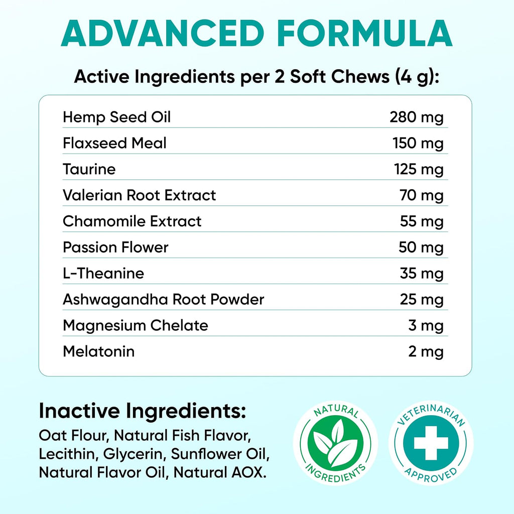 Hemp Calming Chews for Dogs - Dog Calming Chews for Anxiety Relief, Stress, Separation, Fireworks, Thunder, Travel, Vet Visits - USA Product - 120 Soft Treats with Melatonin, Chamomile, Passion Flower