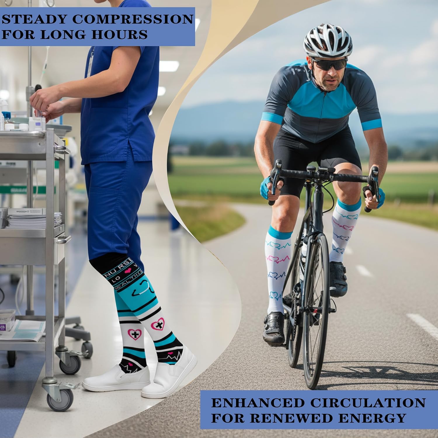 Sooverki Copper Compression Socks for Men & Women 8 Pack 15-20mmHg - Knee High Stockings Best Support for Running Athletic