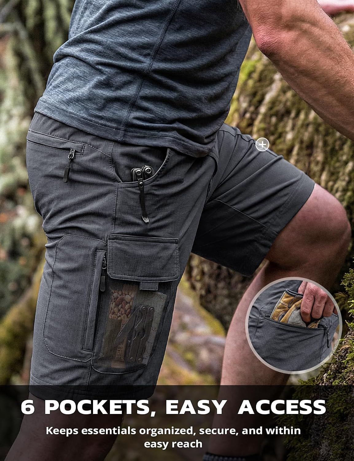 Hiauspor Men's Hiking Cargo Shorts: Quick Dry Lightweight with 6 Pockets