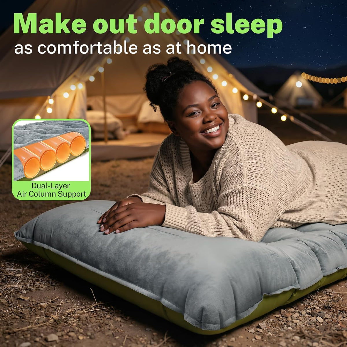Sleeping Pad for Camping, 6" Velvet Sleeping Mat Self Inflating Camping Pad