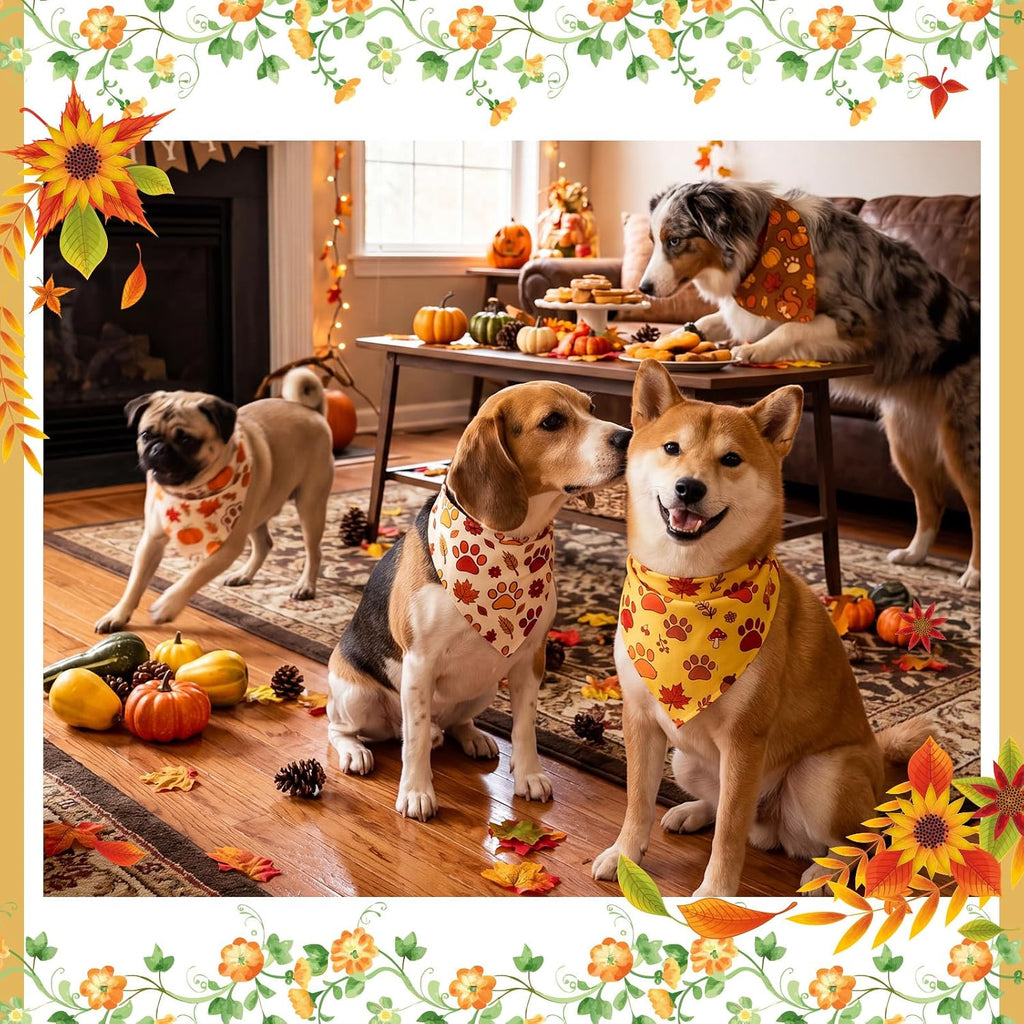 Preboun 50 Pcs Fall Paw Print Dog Bandanas Bulk Autumn Bandanas for Dogs Triangle Kerchief Bibs Scarf Set for Pet Fall Harvest Party Costume Photo Props Accessories, 25 Styles (25.6 x 17.7 x 17.7)
