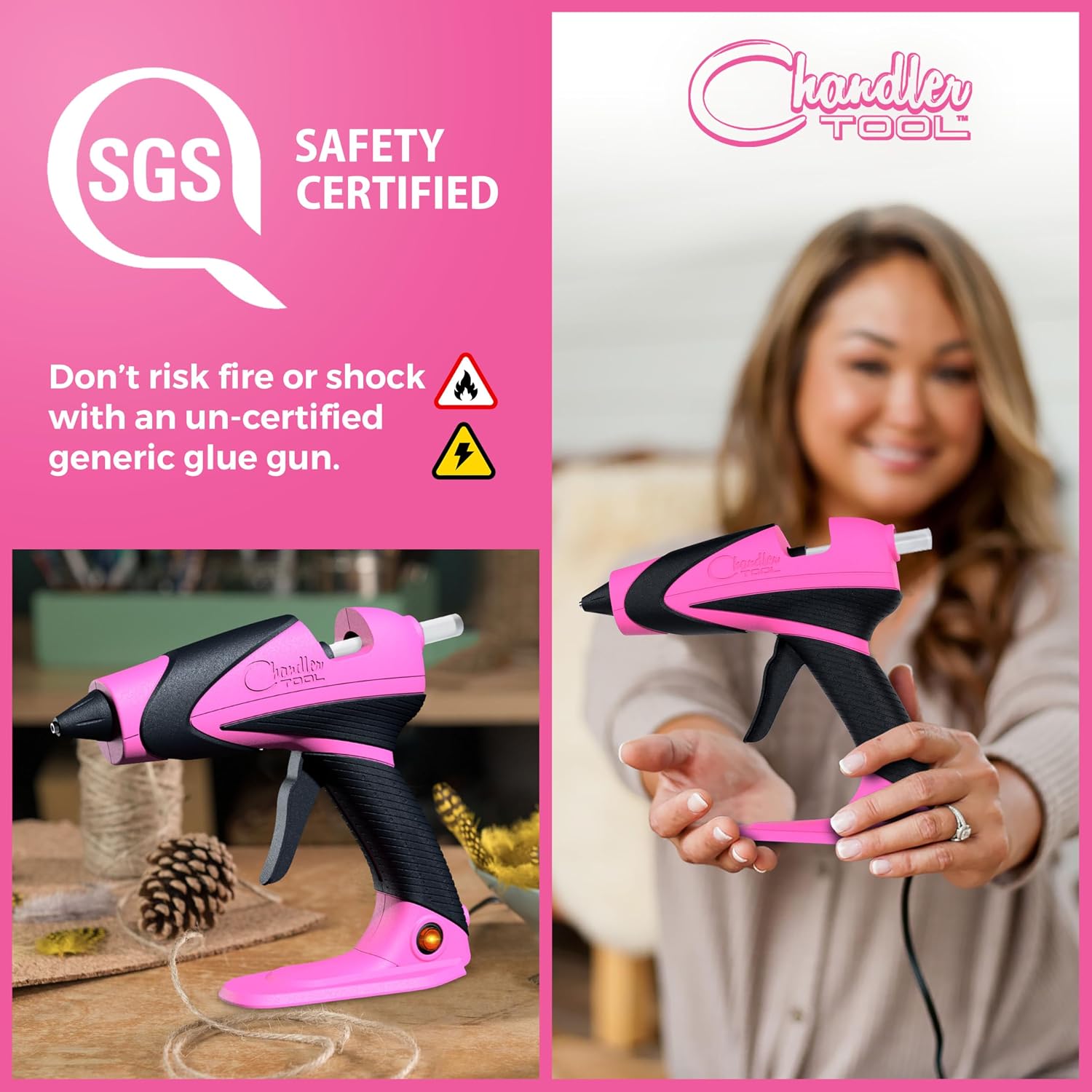 Hot Glue Gun Kit, Corded Craft Glue Gun with 10 Glue Sticks (60W Pink)
