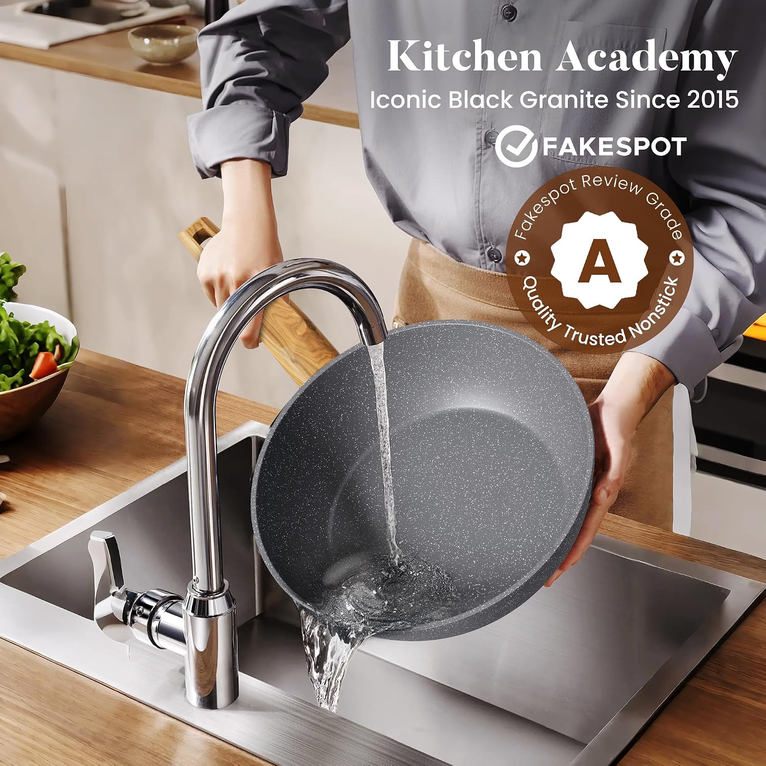 Kitchen Academy Granite Pots and Pans Set Non Stick, Induction Cookware