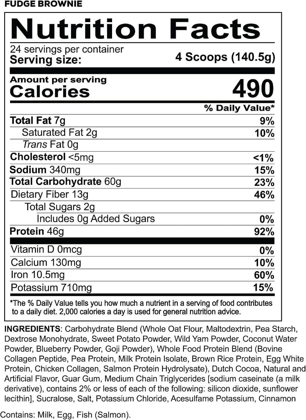 REDCON1 MRE Whole Food Protein Powder, Fudge Brownie - Meal Replacement Made with Animal and Plant Based Protein Sources, Nutrient and Calorie Dense, 0g Added Sugar (24 Servings)