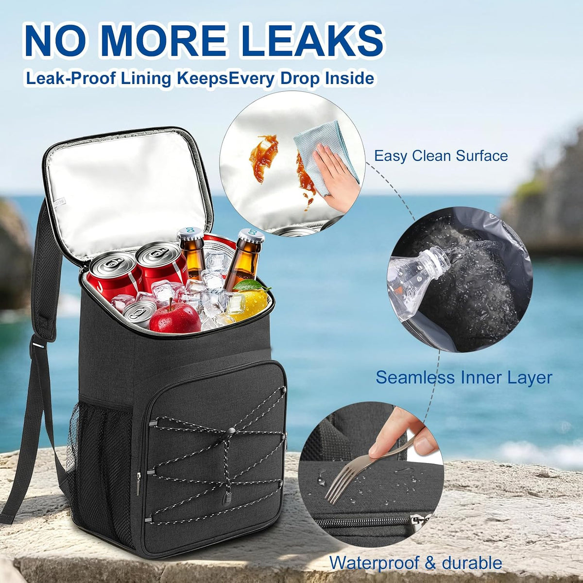 Backpack Cooler Insulated, Lightweight Leak Proof Travel Cooler Bag, Soft Waterproof Cooler Backpack for Men Women, Camping Hiking Beach Travel Picnic
