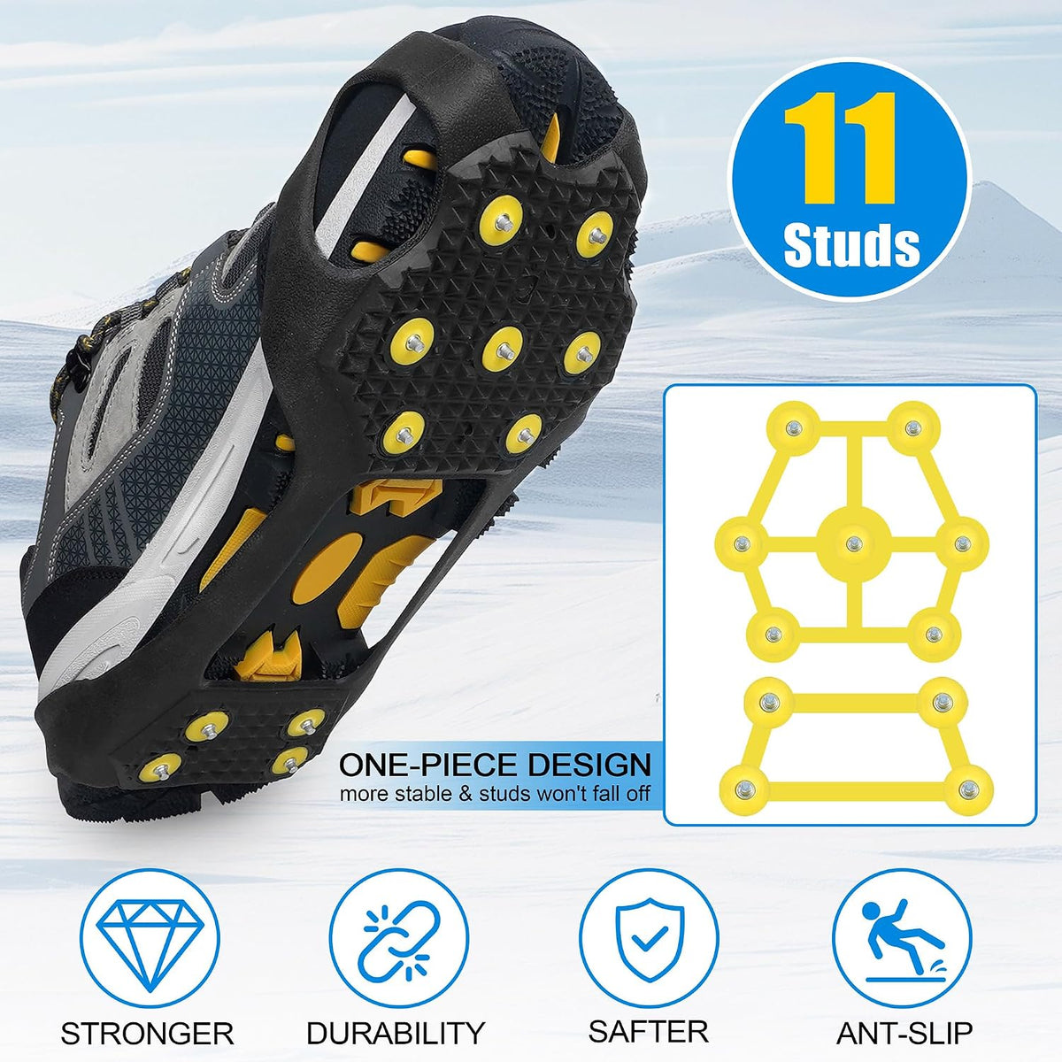Crampons Ice Cleats for Boots Men and Women Anti Slip Grips Snow Ice Shoes Rubber Snow Traction Cleats Slip-on Stretch Footwear Walking Crampon