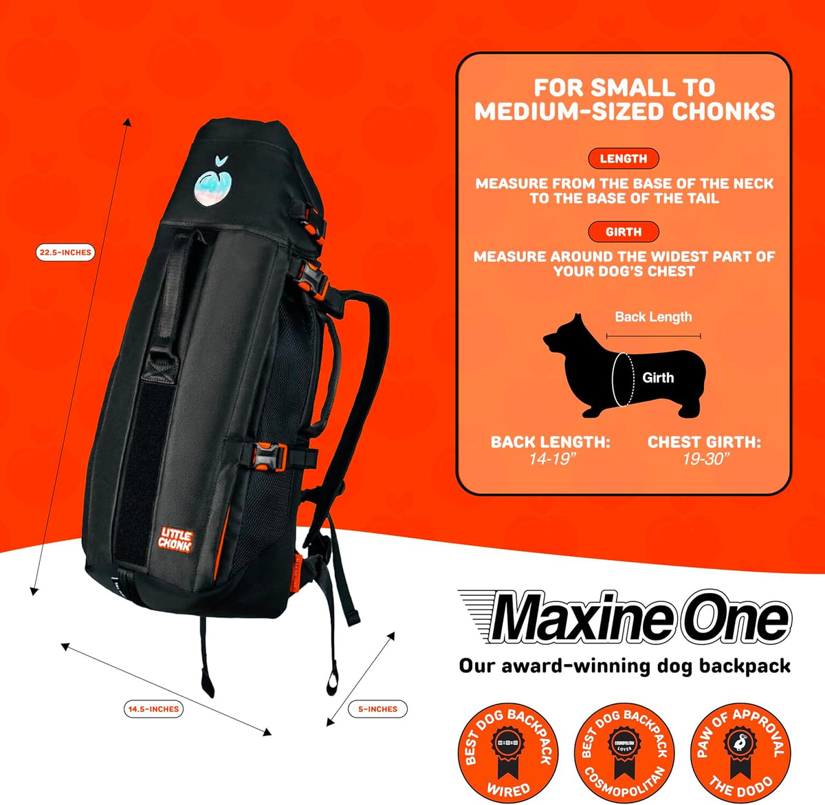 Little Chonk Maxine One Dog Backpack Carrier for Medium Dogs (Gray)