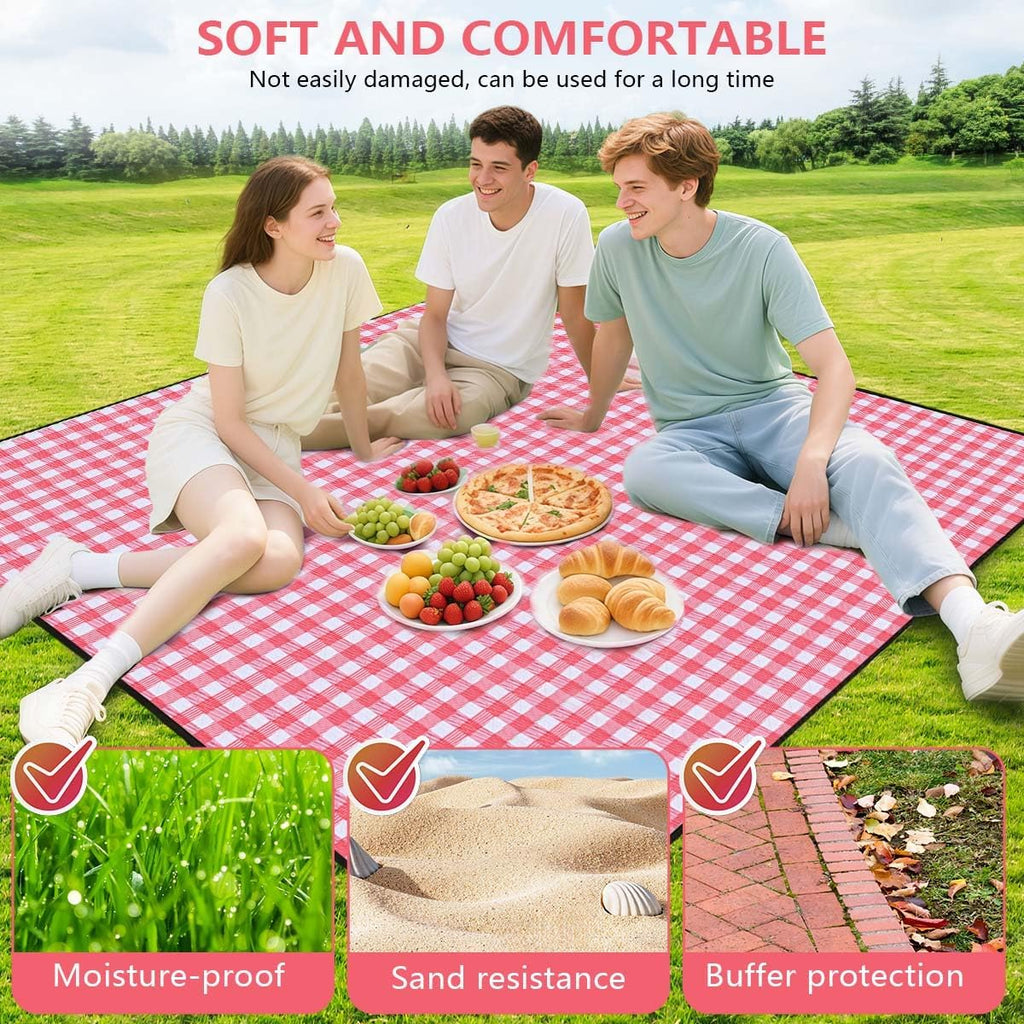 OBTANIM Extra Large Picnic Blanket 80 x 80 Inch Waterproof Foldable Beach Blankets Outdoor Picnic Mat for Camping Grass Lawn Park Music Festival Party Accessories (Red and White)