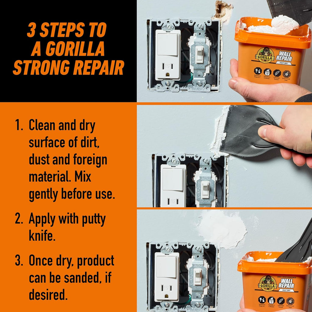 GORILLA Heavy Duty Fast Drying Wall Repair Spackling & Primer, 16 fl oz