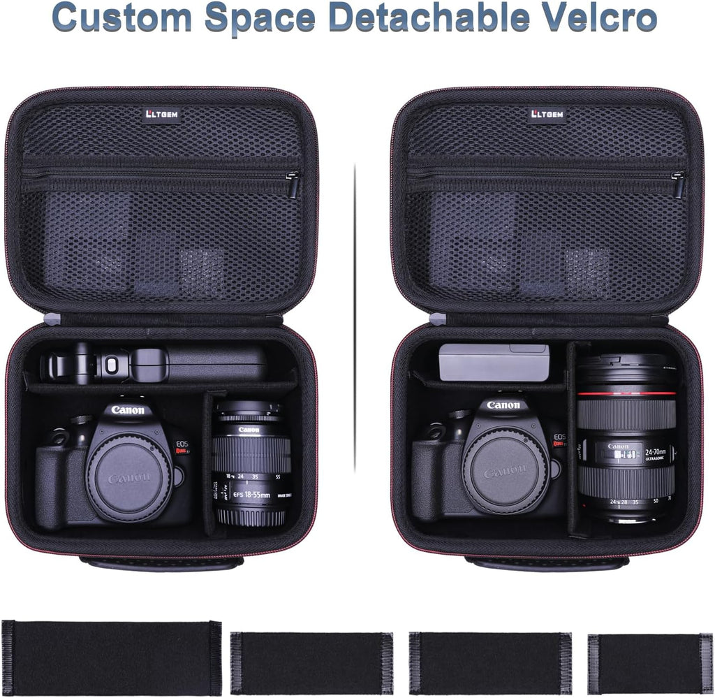 Camera Case Compatible with Canon EOS Rebel T7/R50/R6 Mark II/R100/R50 V/T6/R8/R10/R5 Mark II/RP/R7/5D Mark IV/SL3/R5/T100 DSLR SLR Camera, Len and Tripod with 4 Dividers and Shoulder Strap, Black