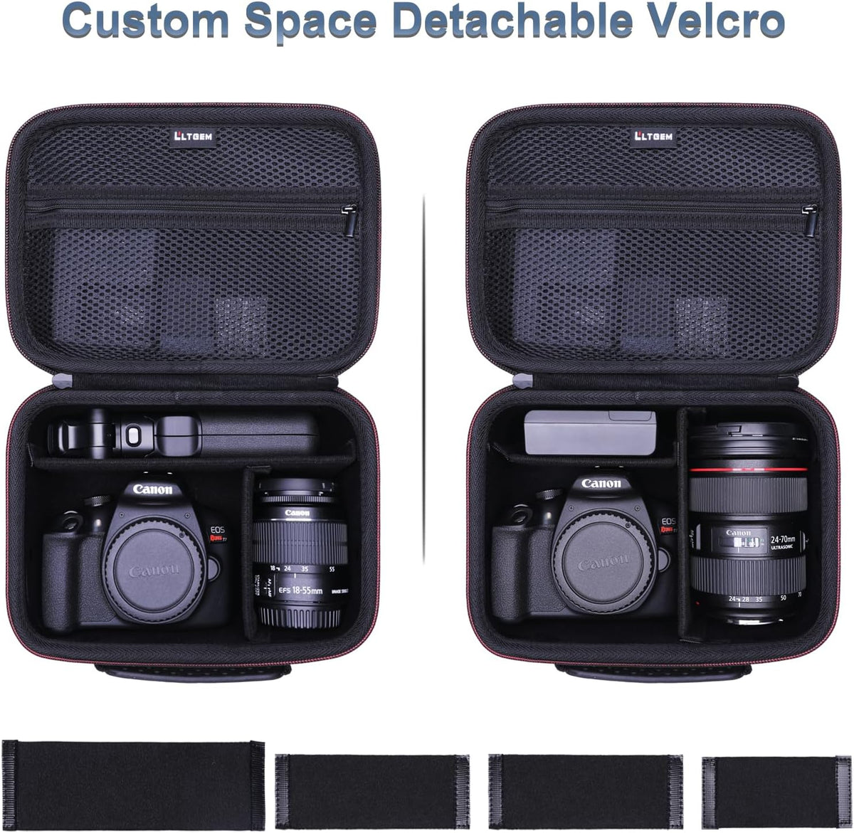 Camera Case Compatible with Canon EOS Rebel T7/R50/R6 Mark II/R100/R50 V/T6/R8/R10/R5 Mark II/RP/R7/5D Mark IV/SL3/R5/T100 DSLR SLR Camera, Len and Tripod with 4 Dividers and Shoulder Strap, Black
