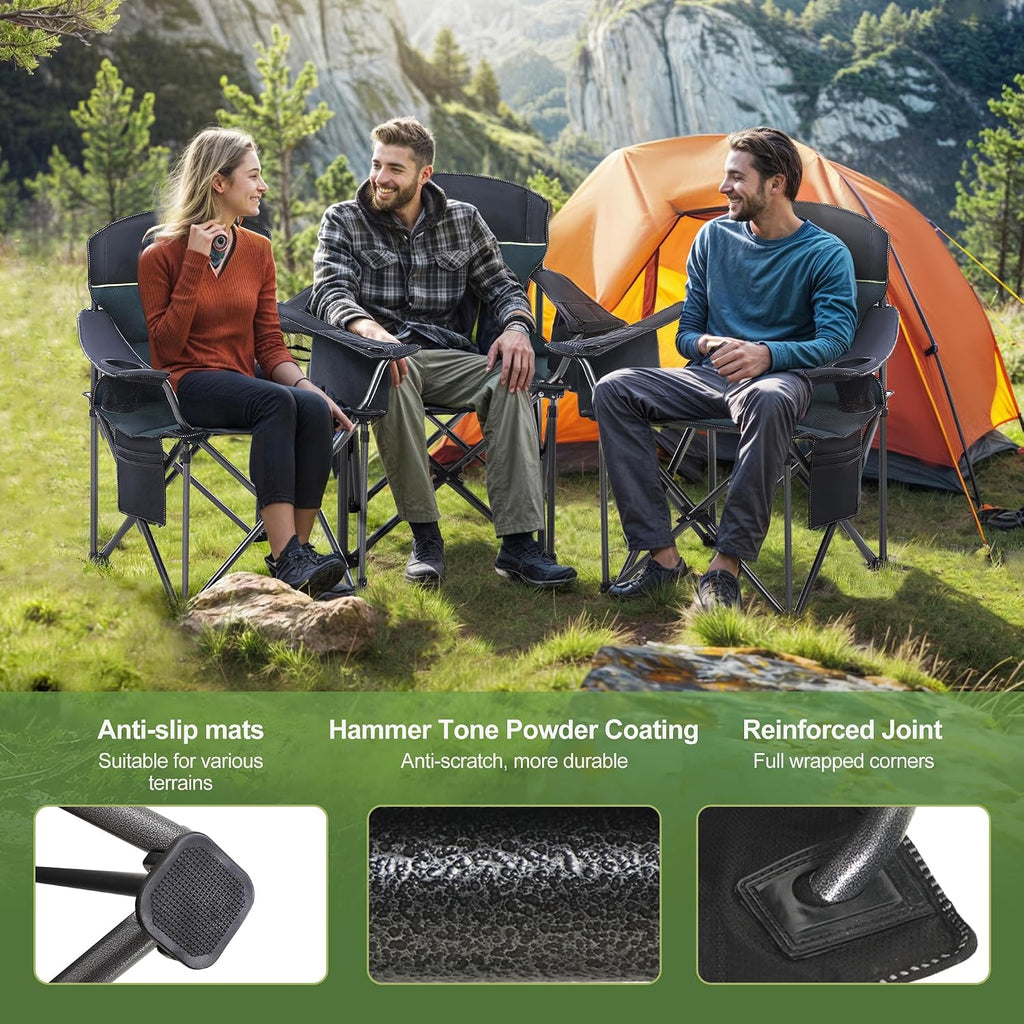 LET'S CAMP Folding Camping Chair Oversized Heavy Duty Padded Outdoor Chair
