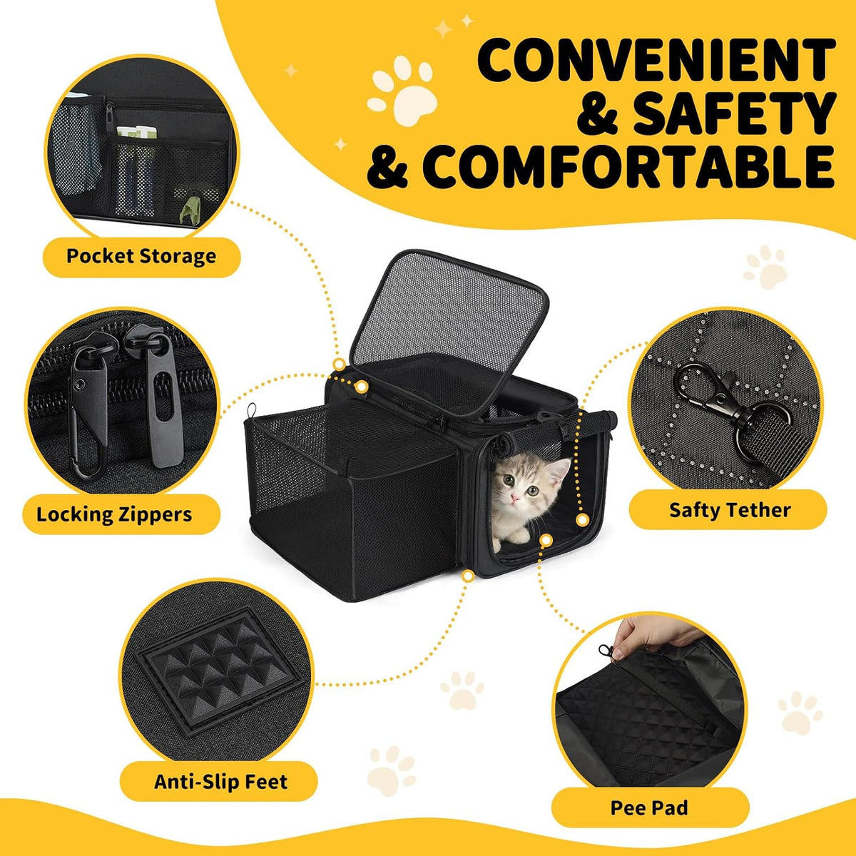 Apollo Walker Cat Carrier Airline Approved Expandable Black