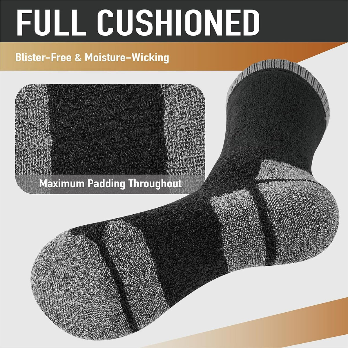 Niorasen Merino Wool Hiking Crew Socks for Men & Women, Thick Cushioned Anti-Blister, Moisture-Wicking, Seamless, 3/5 Pairs