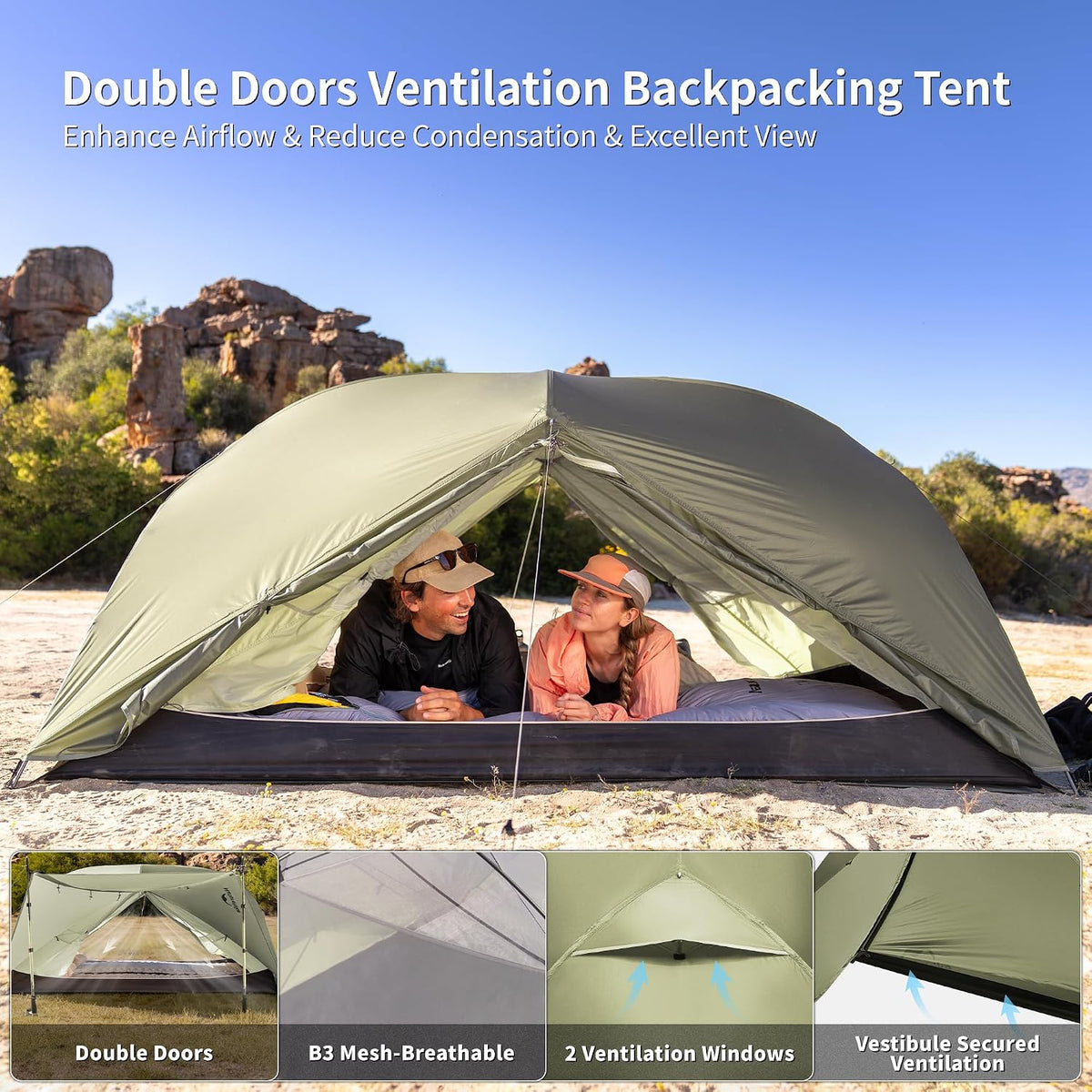Naturehike Mongar Upgraded 1/2/3 Person Backpacking Tent,Waterproof Lightweight Camping Tent with Footprint