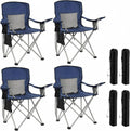 HULKFIT 4 Pack Folding Camping Chair – Heavy Duty Portable Outdoor Beach Chair for Adults with Breathable Mesh Back, Cup Holder & Carry Bag – Ideal for Backyard, Tailgating, Hiking & Travel,Navy Blue